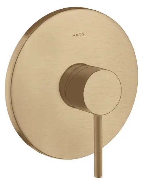 Wandmontierter Einhebelmischer in gebürstetem Bronze-Finish von AXOR, mit runder Deckplatte und ergonomischem Griff.
